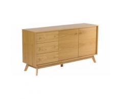 Buffet scandinave chêne naturel 2 portes 3 tiroirs
