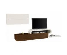 Composition design meuble TV laque blanc brillant 2 tiroirs