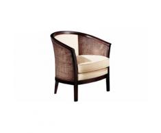 Fauteuil cabriolet hêtre massif teinté wengé tissu blanc