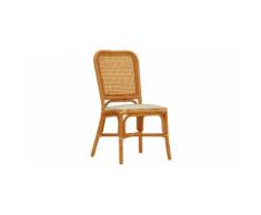 Chaise cannage rotin miel assise tapissée dossier carré