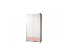 Armoire enfant laqué blanc et rose clair 2 portes 1 tiroir