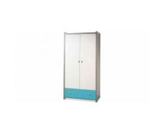 Armoire enfant laqué blanc et bleu turquoise 2 portes 1 tiroir