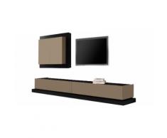 Composition design meuble TV laque et chêne 2 tiroirs