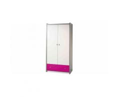 Armoire enfant laqué blanc et fuchsia 2 portes 1 tiroir