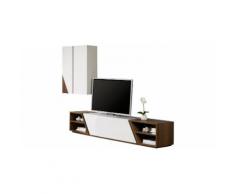Composition design meuble TV laque et noyer 4 niches