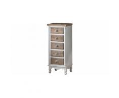 Chiffonnier pin massif blanc 5 tiroirs brun blanchi