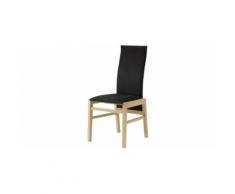 Chaise chêne clair dossier haut tapissée tissu noir