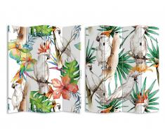 Paravent imprimé 4 pans exotique CACATOES - MDF - H. 180 x L. 120 cm - multicolore