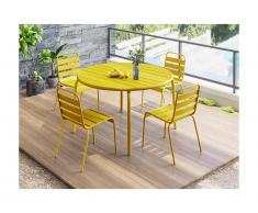 Salle à manger de jardin en métal - une table D.110cm et 4 chaises empilables jaune - MIRMANDE