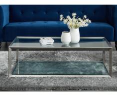 Table basse ELVY - Verre trempé & acier brossé inoxydable