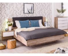 Lit avec LEDS, chevets suspendus et sommier URBAIN - 160x200 cm - Chêne