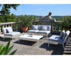 Salon de jardin ZANZIBAR en aluminium: un canapé 2 places, 2 fauteuils et une table basse - Gris clair