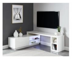 Meuble TV extensible MALORY - avec LEDs - 1 porte & 4 niches - MDF Blanc laqué