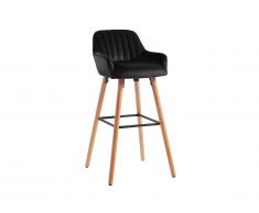 Tabouret de bar en velours et pieds bois de hêtre - Noir - ELEANA