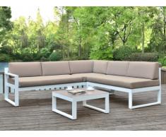 Salon de jardin PALAOS - Table basse et canapé d'angle relevable 6 places - Taupe
