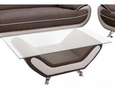 Table basse en tissu et verre trempé NIGEL - marron et beige