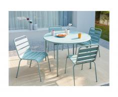 Salle à manger de jardin MIRMANDE en métal - une table D.110 cm et 4 chaises empilables - Vert amande