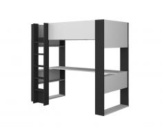 Lit mezzanine NOAH avec bureau et rangements intégrés - 90 x 200 cm - Blanc et Anthracite