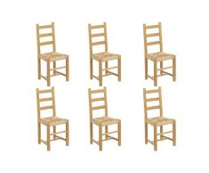 Lot de 6 chaises FARMER - Hêtre massif naturel & assise paille de riz