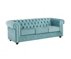 Canapé 3 places CHESTERFIELD - Velours bleu pastel