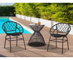 Salon de jardin SOUGIA en résine tressée : une table et 2 chaises empilables - Noir