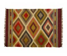 Tapis kilim tissé main en laine et jute CARNAVAL - 120x170cm - Multicolore