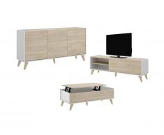 Pack " séjour scandinave " KOLYMA : Table basse + Meuble TV + Buffet - Blanc / chêne