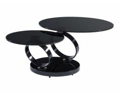 Table basse avec plateaux pivotants JOLINE - Verre trempé fumé & métal chromé noir