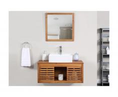Meuble de salle de bain suspendu en bois d'acacia avec simple vasque et miroir - 90 cm - PENEBEL