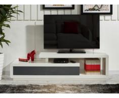 Meuble TV ARTABAN - 2 tiroirs - MDF laqué - Blanc et gris