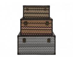 Set de 3 malles BRIANA - MDF - L.70/60/30 cm - Beige, orange et noir