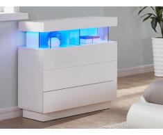 Commode FABIO - MDF laqué blanc - LEDs - 3 tiroirs