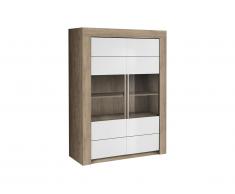 Vaisselier ESSIA - 2 portes - Aspect chêne et blanc laqué