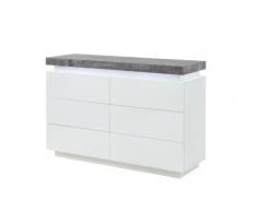 Commode HALO II - 6 tiroirs - MDF laqué - Avec LEDs - Coloris : Blanc et béton