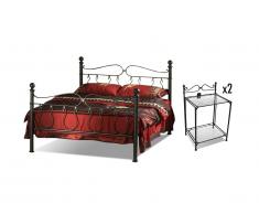 Pack CHAMBRE MARQUISE - lit 140*190cm et ses 2 chevets - métal façon fer forgé