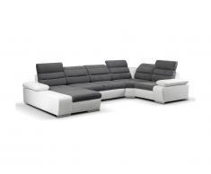 Canapé d'angle panoramique convertible en tissu et simili BOILEAU - Bicolore Gris/Blanc - Angle gauche