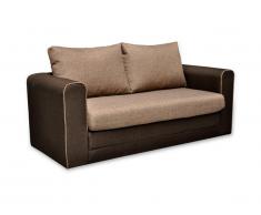 Canapé 2 places convertible en tissu DANUBE - Chocolat et Beige avec passepoil beige