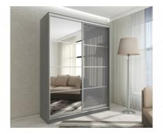 Armoire avec miroir YELENA - 2 portes coulissantes - L.120 cm - Gris