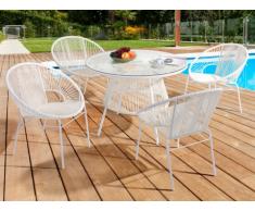 Salle à manger de jardin KELIOS en résine tressée - blanc : 4 fauteuils et une table