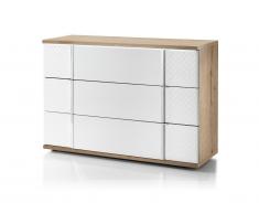 Commode CONSCIENCE - 3 tiroirs - Avec LEDs - Laqué blanc et chêne