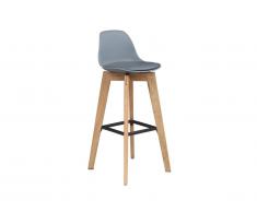 Tabouret de bar PADDY - Polypropylène, simili & chêne - Gris