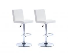 Lot de 2 tabourets de bar LARRY - Simili et Métal - Blanc