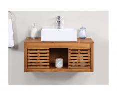 Meuble de salle de bain suspendu en bois d'acacia avec simple vasque - 90 cm - PENEBEL
