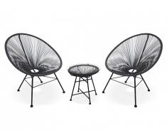 Salon de jardin ALIOS II en fils de résine tressés - noir : 2 chaises et une table
