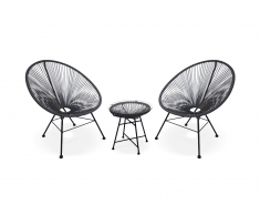 Salon de jardin II en fils de résine tressés - noir : 2 fauteuils et une table - ALIOS