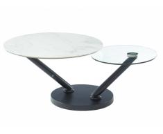 Table basse avec plateaux pivotants YARA - Verre trempé & Céramique - Effet marbre blanc