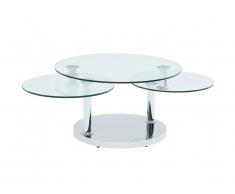 Table basse avec plateaux pivotants WESLEY - Verre trempé et acier