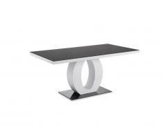 Table à manger TWIST - 6 couverts - MDF laqué & Verre trempé - Noir & Blanc