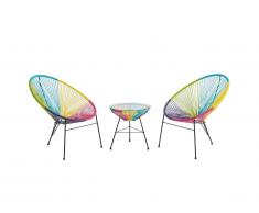 Salon de jardin II en fils de résine tressés - multicolore : 2 chaises et une table - ALIOS