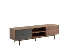 Meuble TV TAMARA - 1 porte & 2 tiroirs - MDF - Noyer & Anthracite